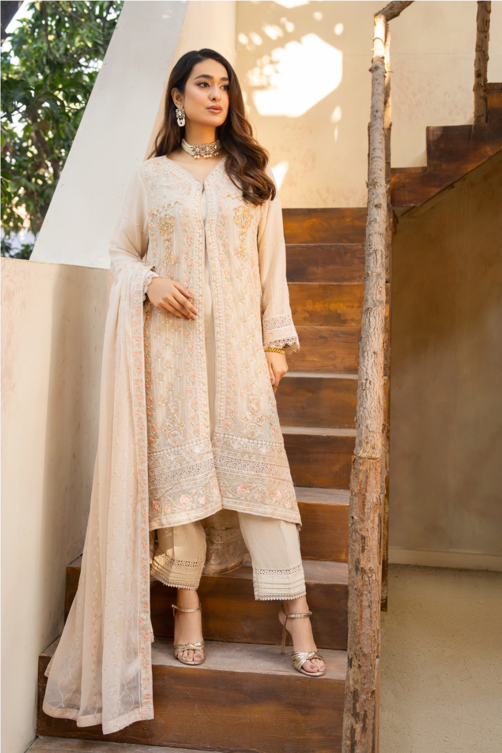 womens beige shirt dress Beige 3 Piece Pakistani Suit