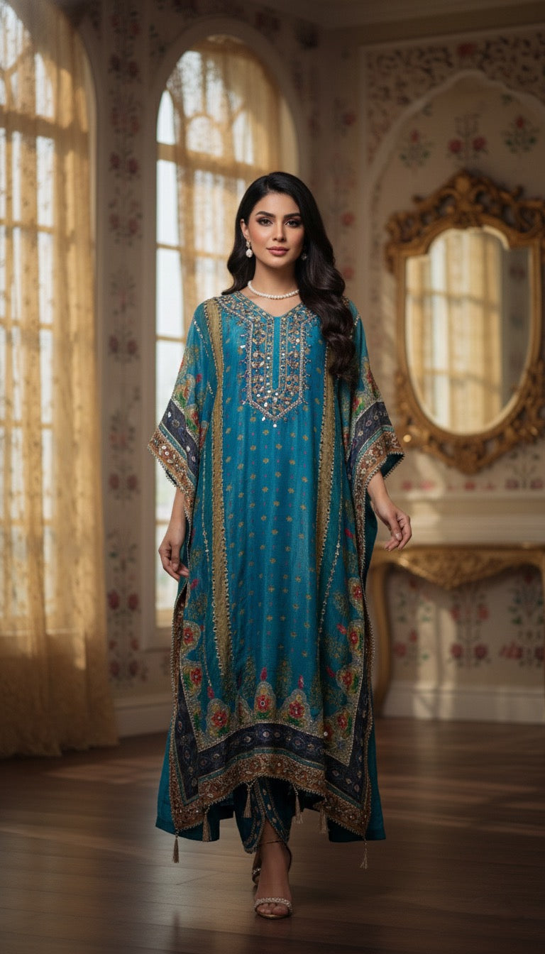 Blue Kaftan with tulip pant