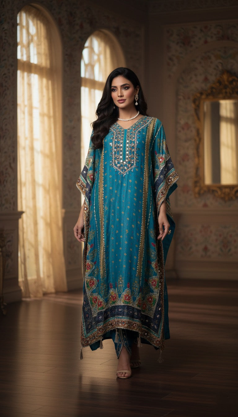 Blue Kaftan with tulip pant