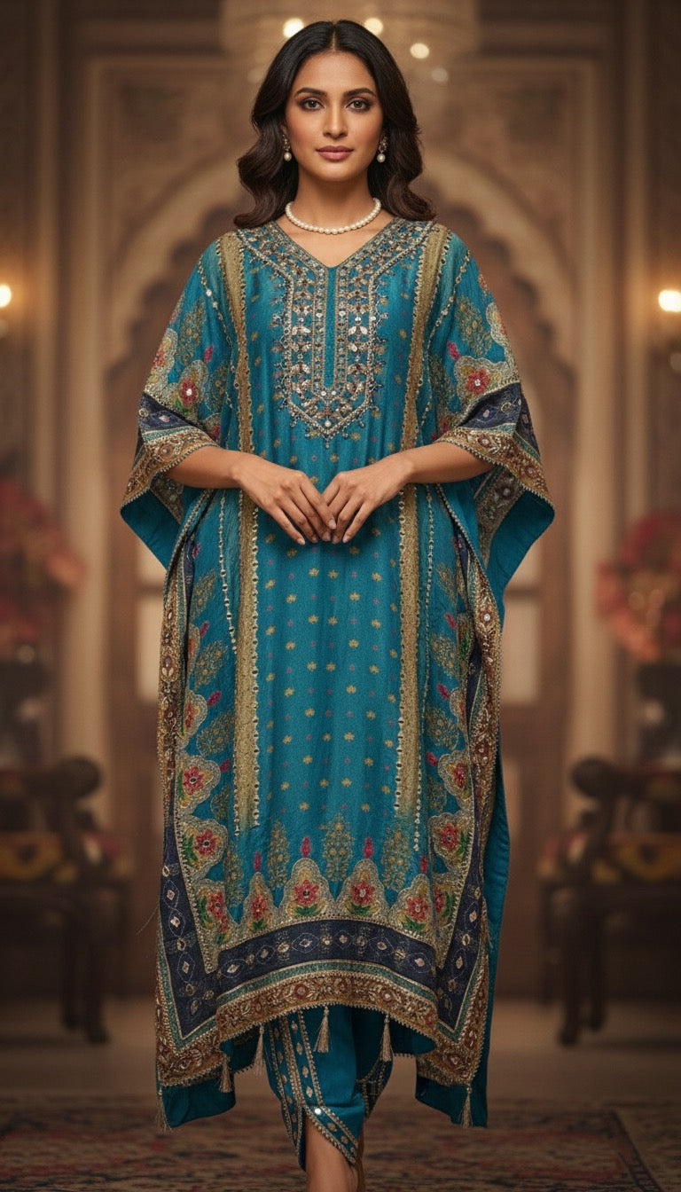 Blue Kaftan with tulip pant