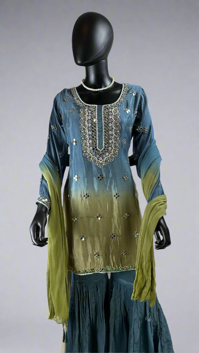 Grey and Green shade Gharara