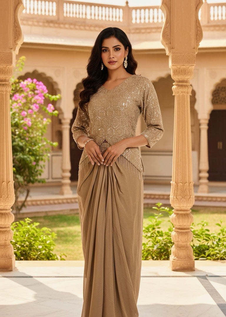 Beige Jacket Drape Skirt