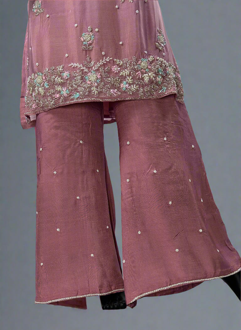 Dusty Pink Straight Cut Palazzo 3 Piece set
