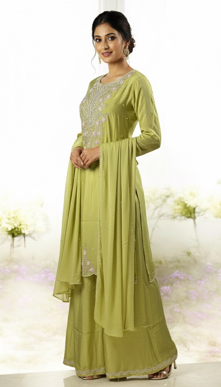 Lemon Yellow Straight Cut Palazzo 3 Piece set