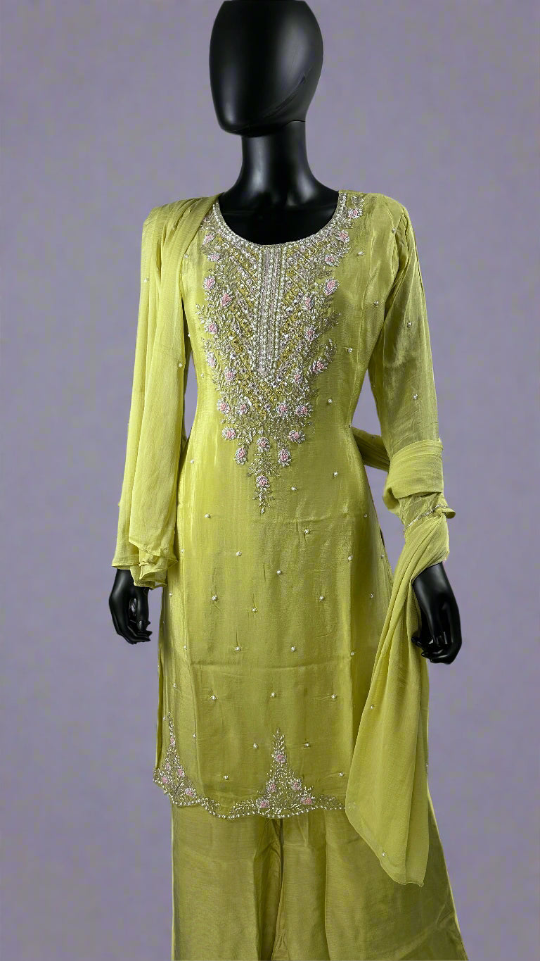 Lemon Yellow Straight Cut Palazzo 3 Piece set