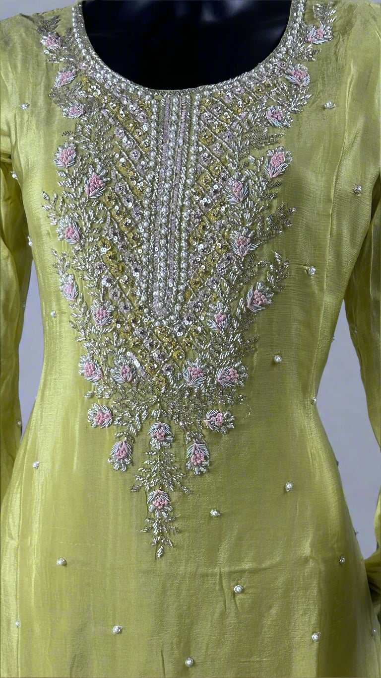Lemon Yellow Straight Cut Palazzo 3 Piece set