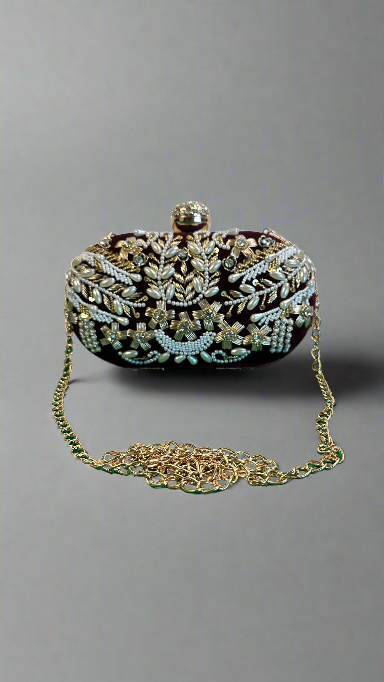 Maroon Zardozi, Pearl And Stone Work