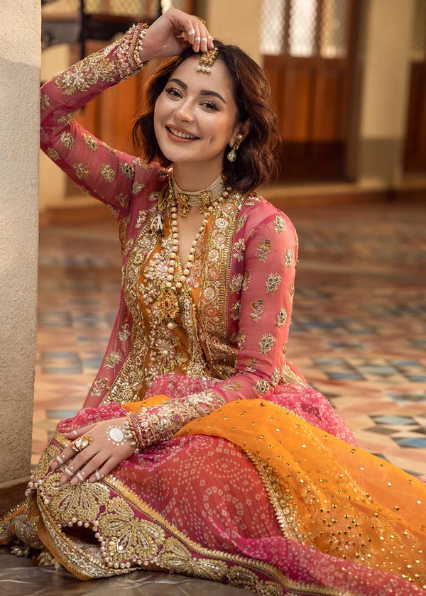 Pink And Orange Shade Angrakha Style Suit