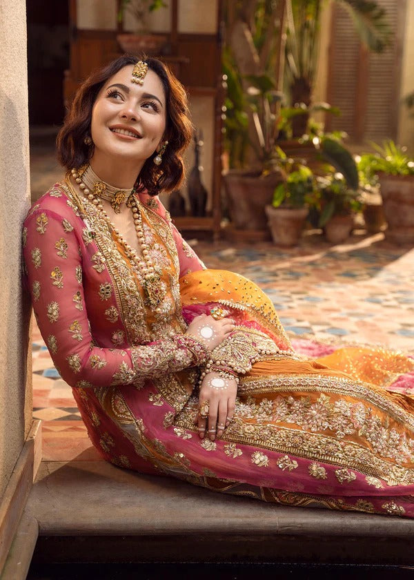 Pink And Orange Shade Angrakha Style Suit