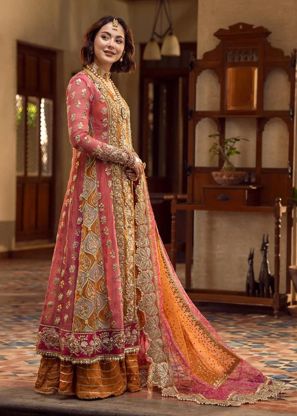 Pink And Orange Shade Angrakha Style Suit