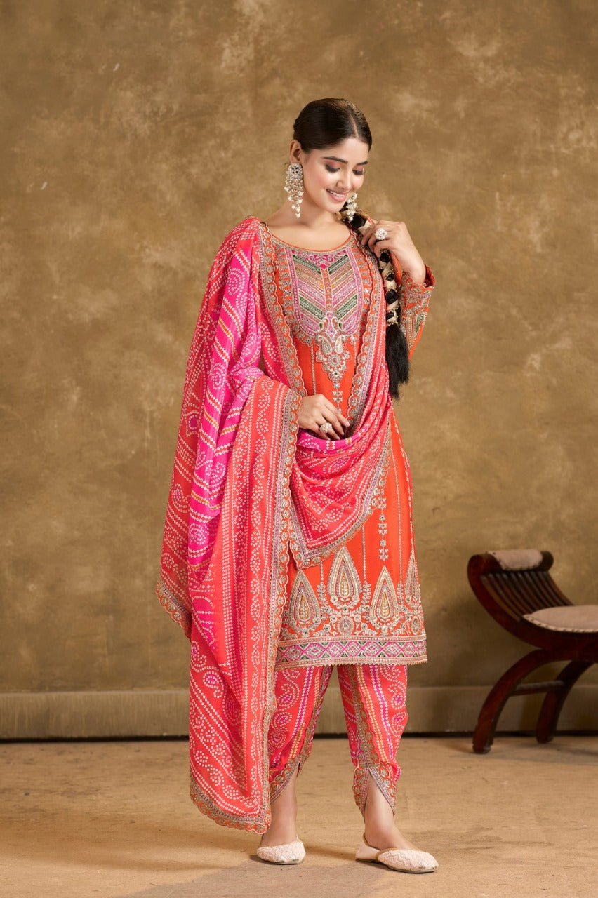 Bandhani Print suit in Orange
