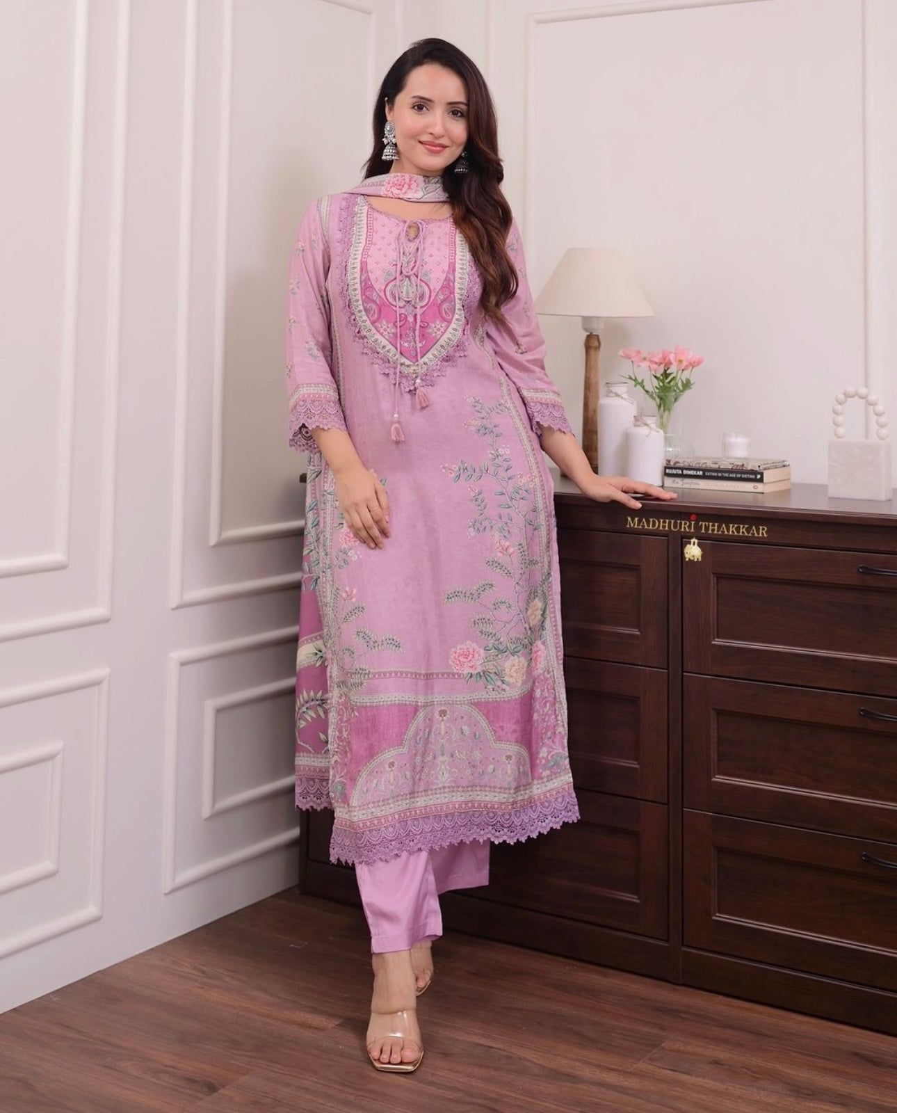 Pink Cotton Print  Straight cut suit