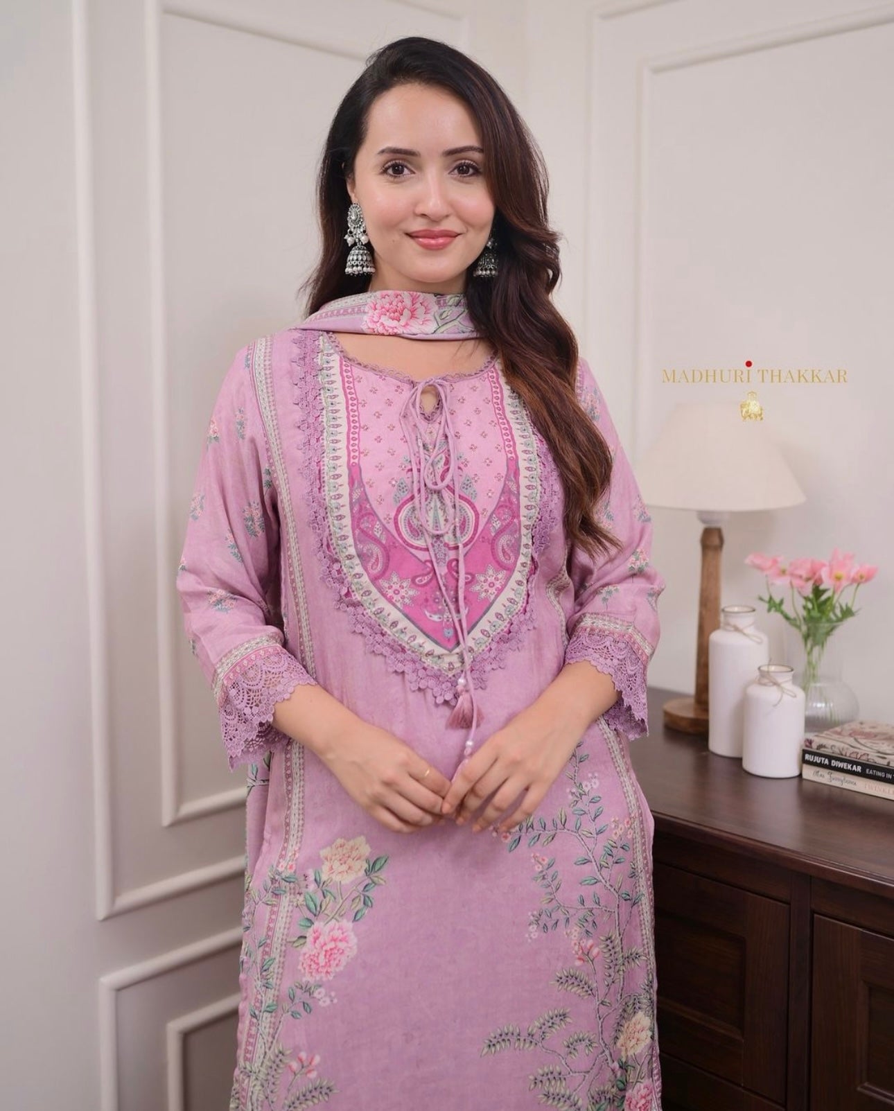 Pink Cotton Print  Straight cut suit