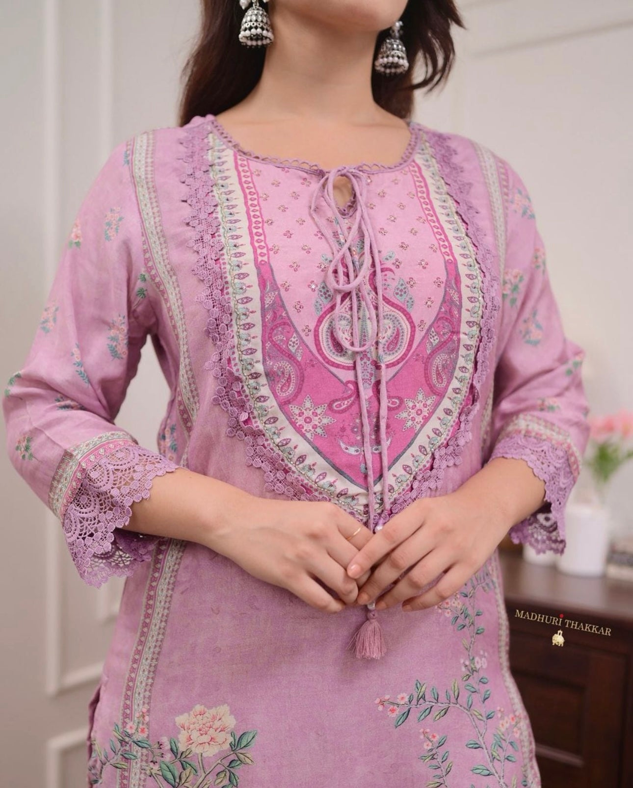Pink Cotton Print  Straight cut suit