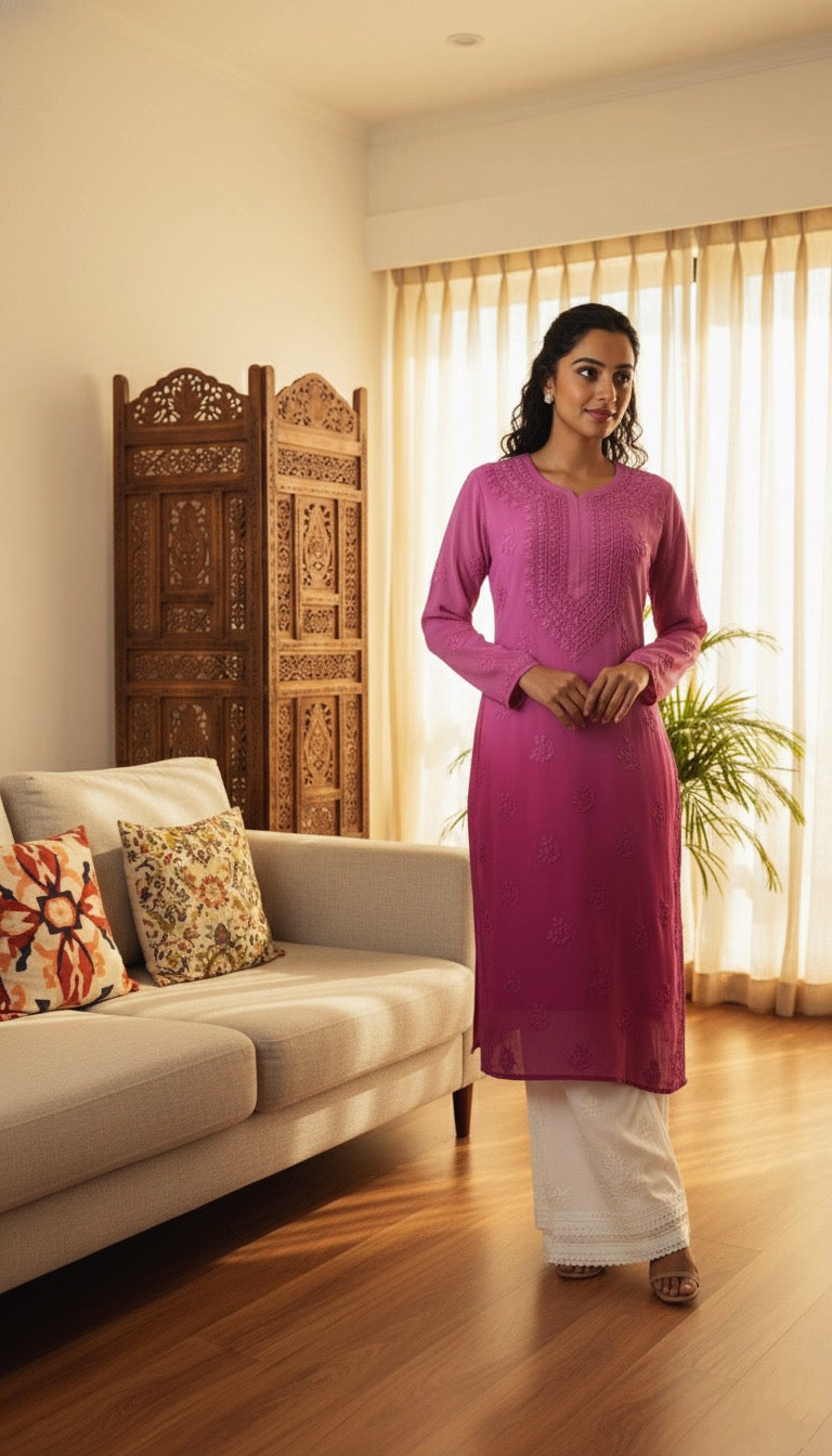 Dark Pink Chikankari 2 Piece Set