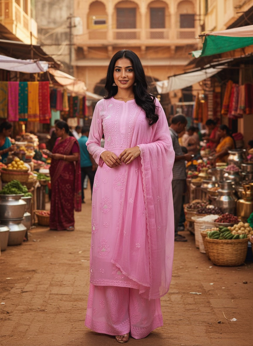 Pearl Work Chikankari Kurti Set