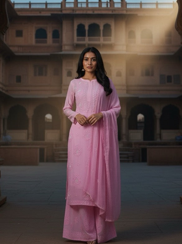 Pearl Work Chikankari Kurti Set