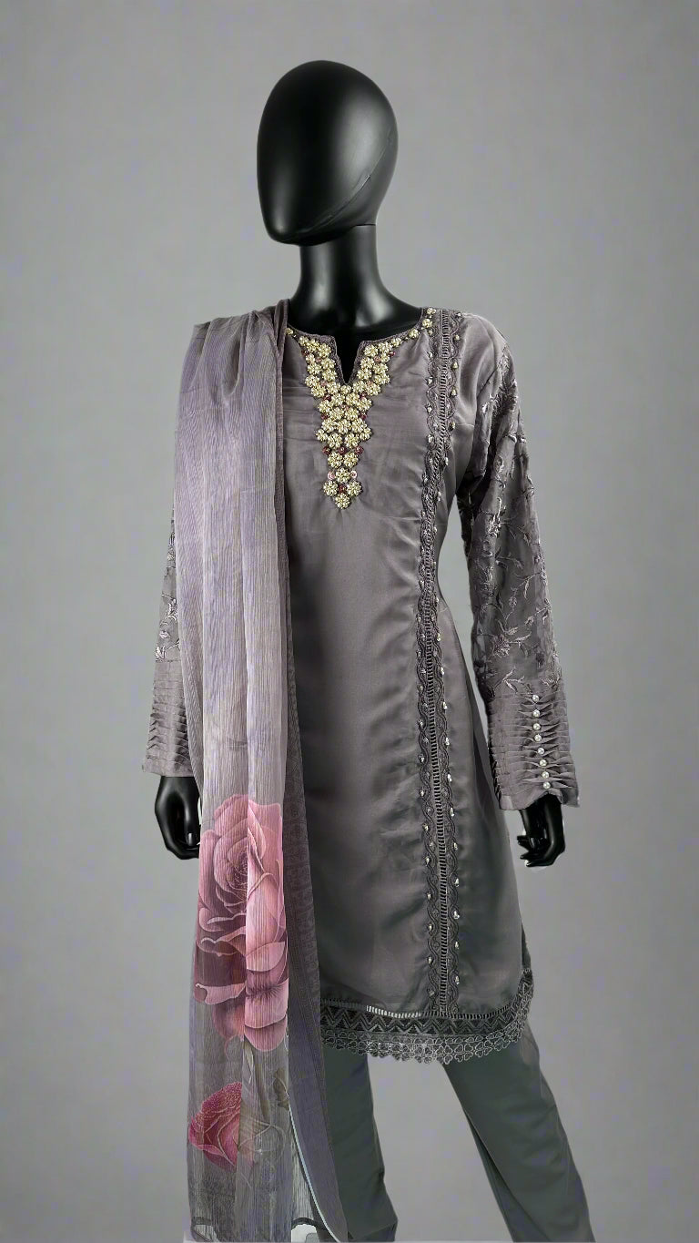 Light Purple Organza Straight Cut Suit