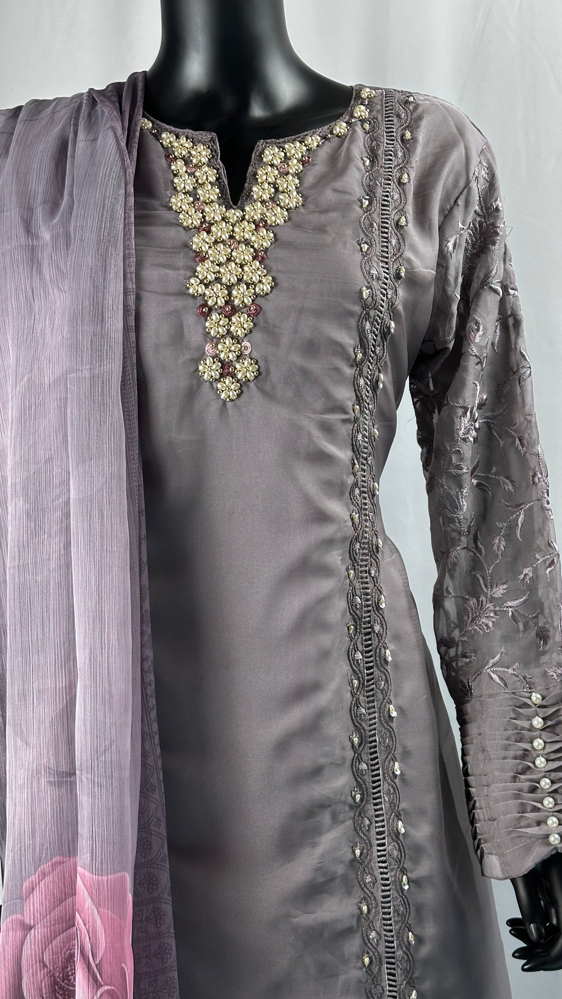 Light Purple Organza Straight Cut Suit