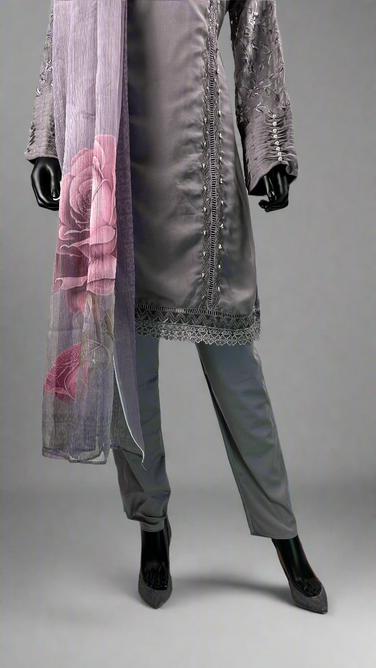 Light Purple Organza Straight Cut Suit