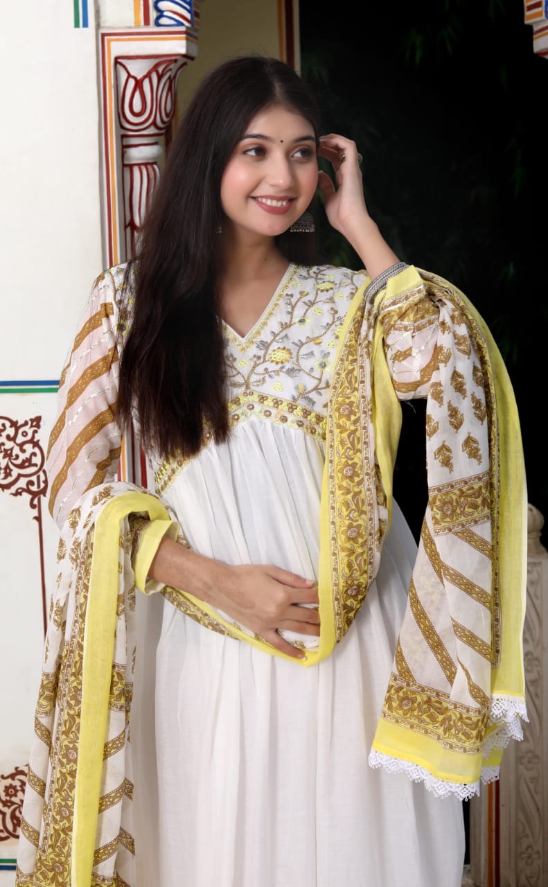 Long Anarkali Style Mal Cotton 2 piece Suit