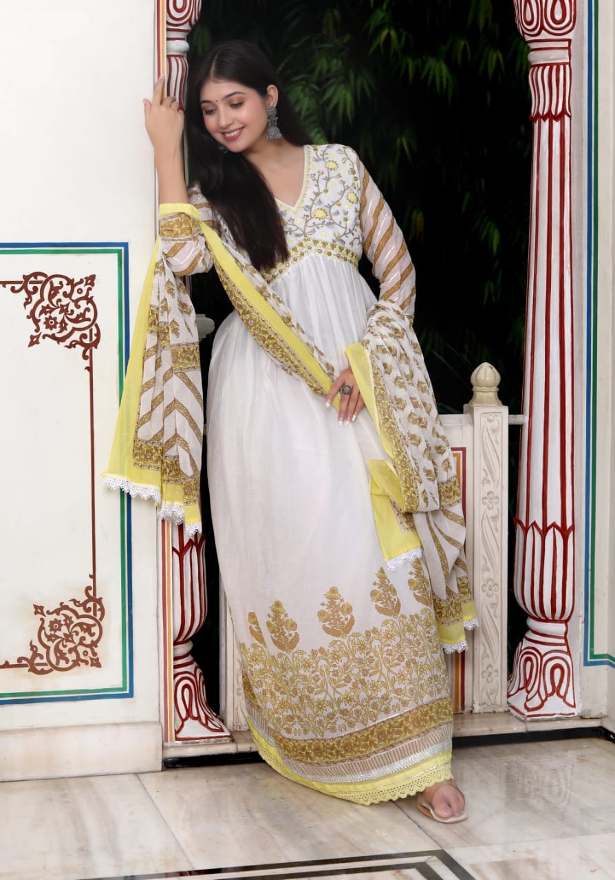 Long Anarkali Style Mal Cotton 2 piece Suit