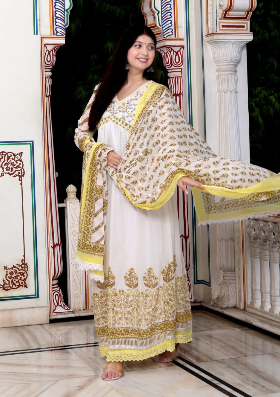 Long Anarkali Style Mal Cotton 2 piece Suit